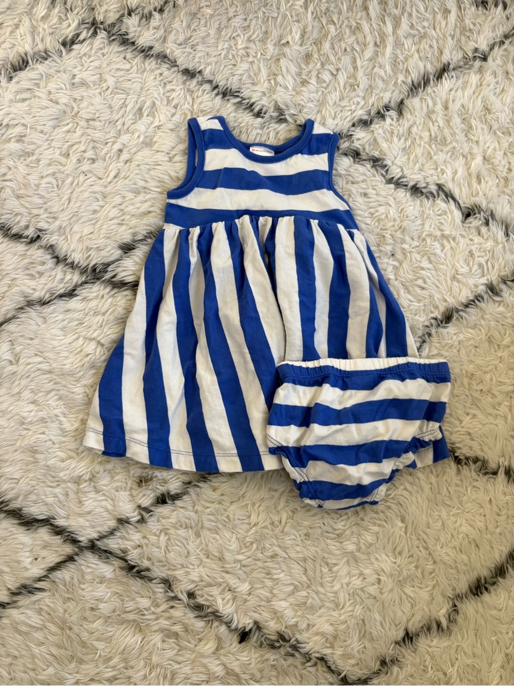 Hanna Andersson Blue and White Striped Baby Dress with Matching Bloomers
